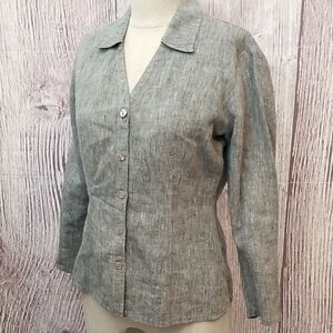 Two Star Dog Heathered Gray Linen Button-Up Blouse